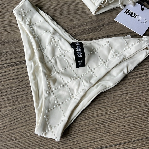 BEACH RIOT Jessica Studded Top Vanessa High Cut Bikini Bottom in Ivory Pearl NWT - Picture 14 of 15
